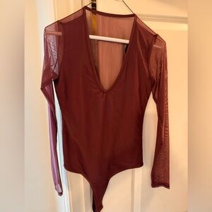 Klassy Network Burgundy Mesh Bodysuit